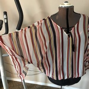 Maurices Striped V-Neck Flutter Sleeve Top - White, Red, Pink, Yellow, Navy